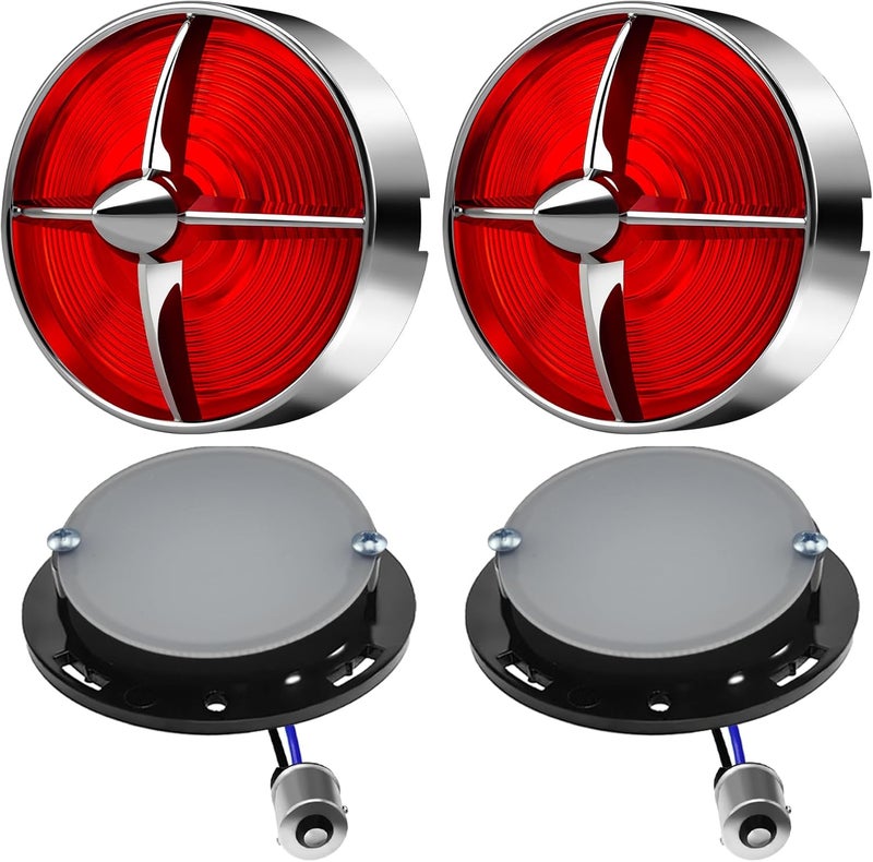 FATECIM 3 1/4" 1156 LED Rear Turn Signal Red Light Blinkers Indicators with Turbine Replacement Red Lens for Harley Touring Road Glide Road King Electra Glide Heritage Fatboy Softail Springer - Image 1